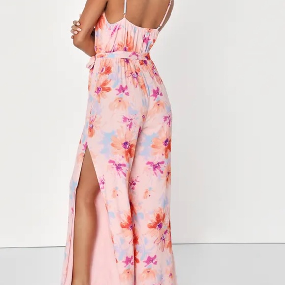 Blush Pink Floral Print Wide Leg Jumpsuit - Picture 2 of 4